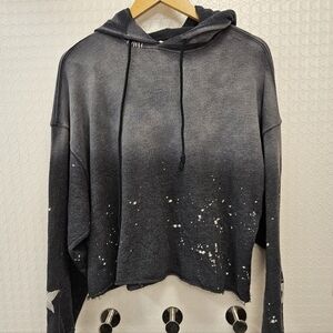 ISMBS Washed Black Distressed Crop Hoodie - Women